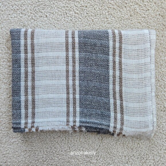 Accessories - Cashmere Woven Scarf Stripes Brown Grey Nepal